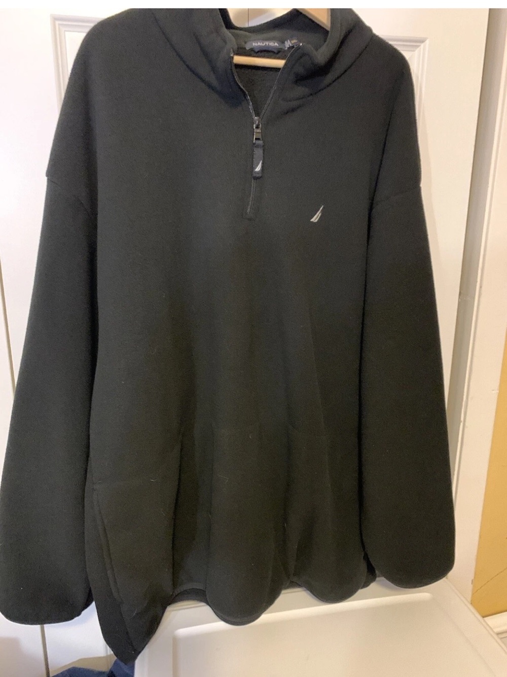 Nautica Men's Sz 3XL Quarter Zip Fleece Pullover Black Hooded Pullover Sweater‎